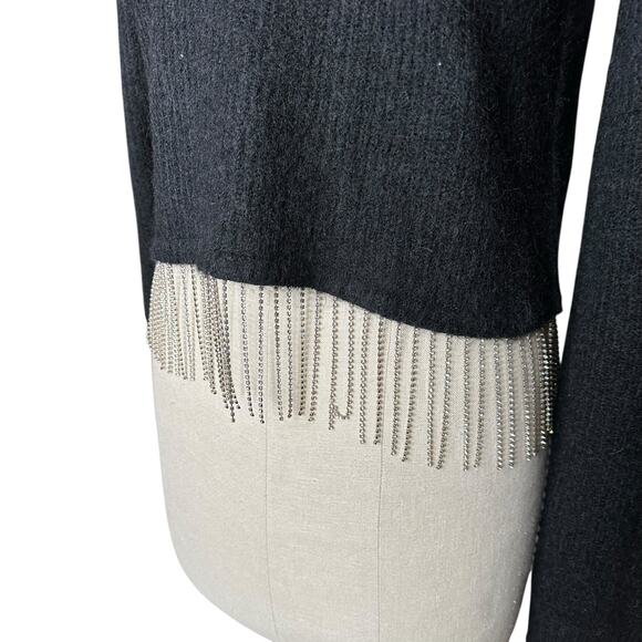 HOUSE OF HARLOW 1960 Black Rhinestone Cropped Pullover Sweater Women's Size XS - Picture 8 of 9